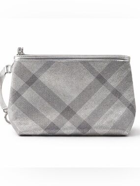 Burberry Silver Check Glitter Cosmetic Case Wristlet Pouch